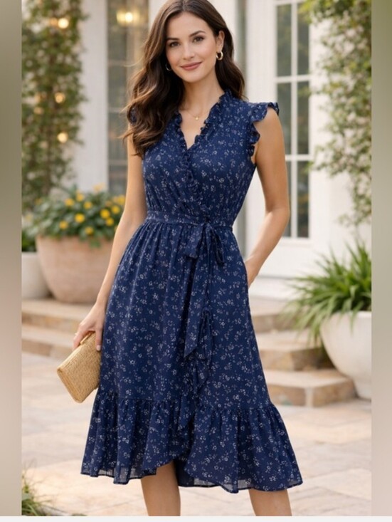 kate spade Dresses & Skirts - kate spade Navy Floral Wrap Midi Dress with Ruffle Trim SZ 6 New No Tags